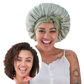 Unisex Silk Night Bonnet – Green Satin Sleep Cap for Natural, Curly & Wavy Hair