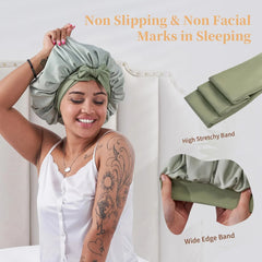 Unisex Silk Night Bonnet – Green Satin Sleep Cap for Natural, Curly & Wavy Hair