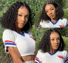 Short Bob Wig Kinky Curly Lace Front 100% Human Hair
