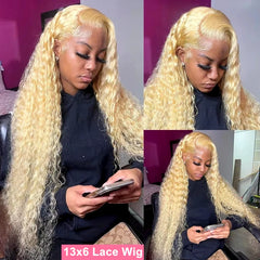 Extra Long 30/38 Inch Lace Front Wig – Deep Wave Honey Blonde 613 Human Hair