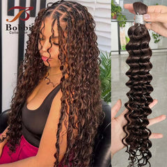 Brown Human Hair Bulk – Remy Deep Wave Curly for Boho Braids Extensions