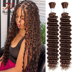 Brown Human Hair Bulk – Remy Deep Wave Curly for Boho Braids Extensions