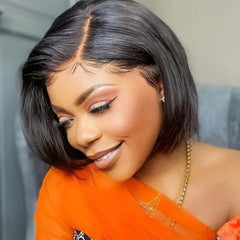 Short Pixie Cut Bob Wig - Lace Front Wavy Human Hair Wig for Women