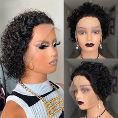 Short Curly Pixie Wig – Lace Front, Water Wave Human Hair for Women