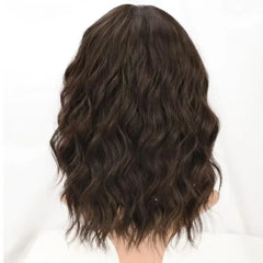 Women’s Synthetic Curly Bob Wig – Natural Brown with Stylish Bangs