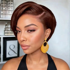 Short Pixie Cut Bob Wig - Lace Front Wavy Human Hair Wig for Women