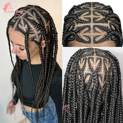 Full Lace Synthetic Wig - Knotless Heart Box Braids, Blonde, Braiding Hair