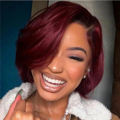 Short Pixie Cut Bob Wig - Lace Front Wavy Human Hair Wig for Women