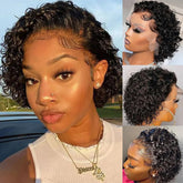 Short Curly Pixie Wig – Lace Front, Water Wave Human Hair for Women