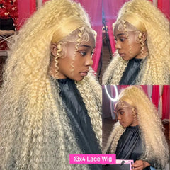 Extra Long 30/38 Inch Lace Front Wig – Deep Wave Honey Blonde 613 Human Hair