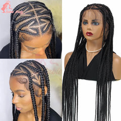 Full Lace Synthetic Wig - Knotless Heart Box Braids, Blonde, Braiding Hair