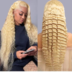 Blonde Deep Wave Wig – 13x6 Lace Front, 30-32 Inches, 100% Human Hair