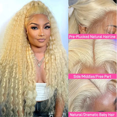 Extra Long 30/38 Inch Lace Front Wig – Deep Wave Honey Blonde 613 Human Hair
