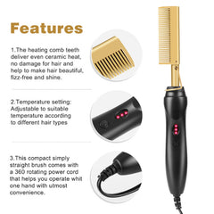 Electric Dual-Purpose Comb – Straighten, Curl &amp; Style with Ease