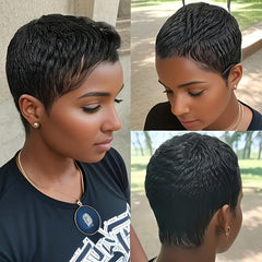 Non-Toxic Wig - Elegant Elf Cut, Short Straight Hair, All Machine-Made