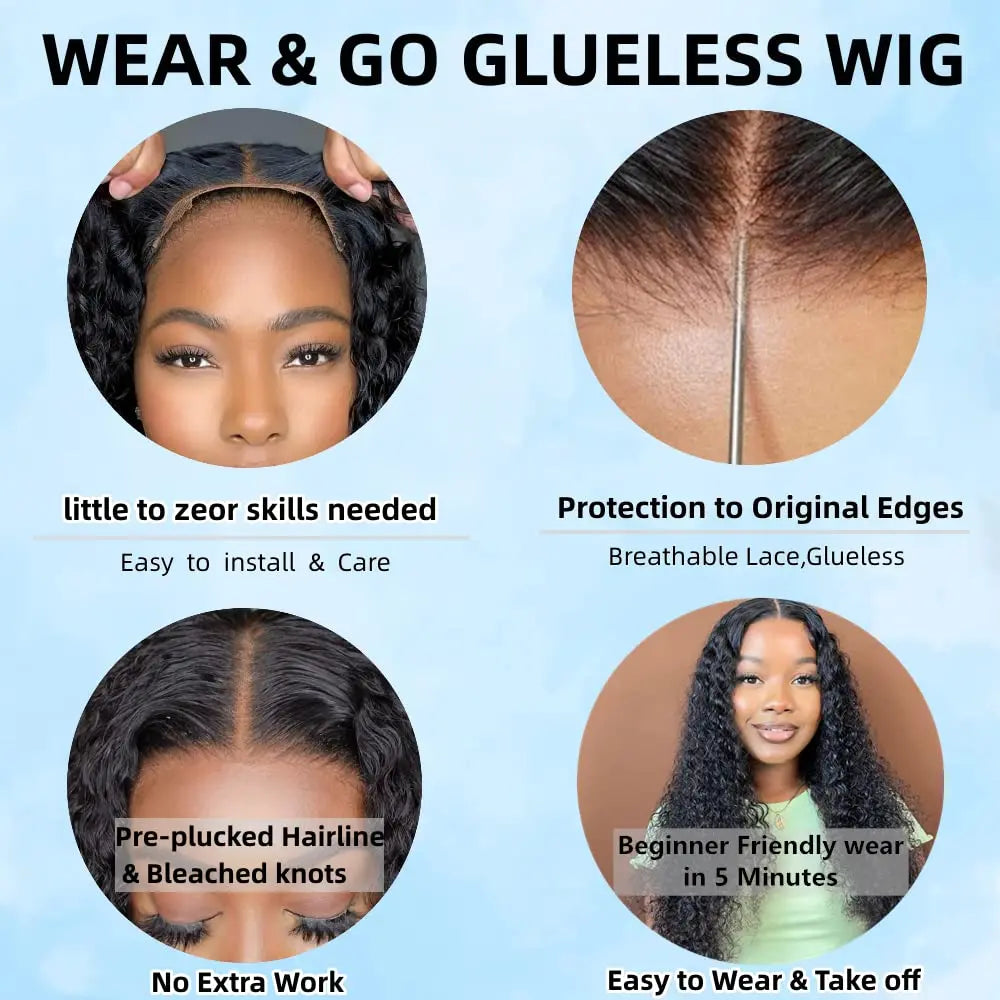 Deep Curly Glueless Wig – 100% Human Hair, Ready to Wear