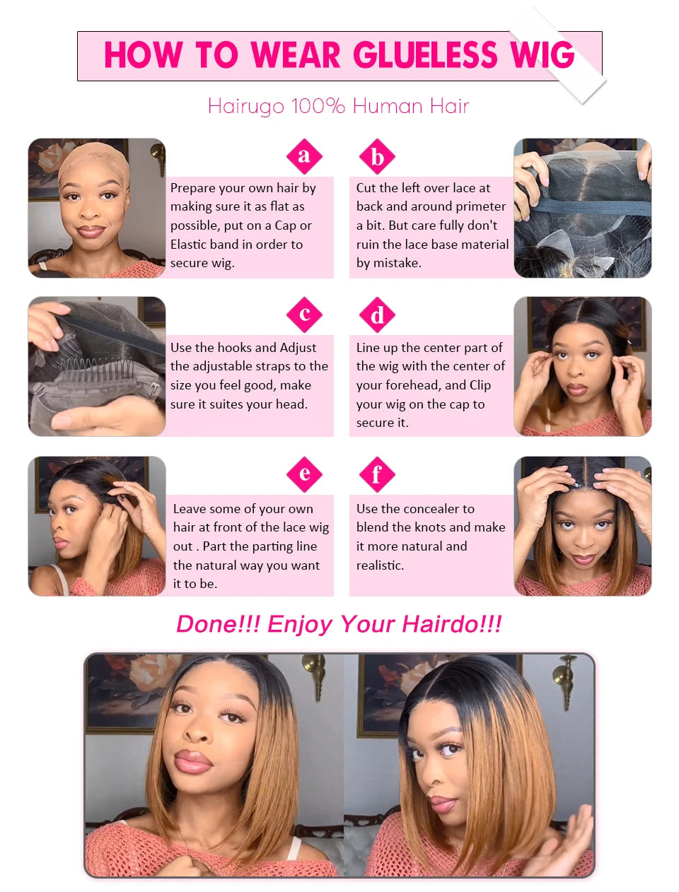 Straight Human Hair Wig with Bangs - Glueless, Easy to Wear, 100% Natural Hair
