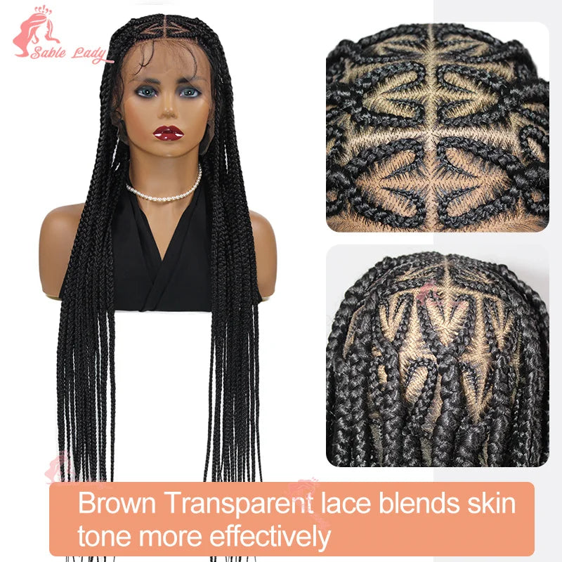 Full Lace Synthetic Wig - Knotless Heart Box Braids, Blonde, Braiding Hair
