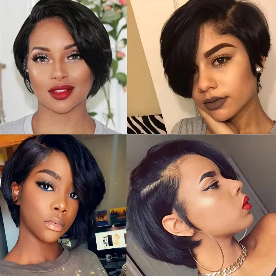 Short Pixie Cut Bob Wig - Lace Front Wavy Human Hair Wig for Women