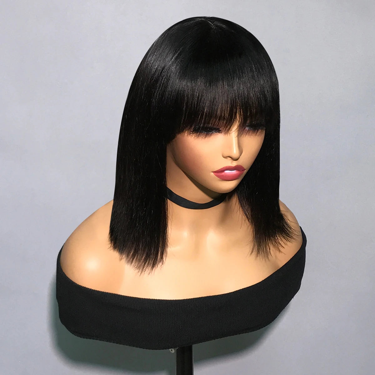 Straight Human Hair Wig with Bangs - Glueless, Easy to Wear, 100% Natural Hair