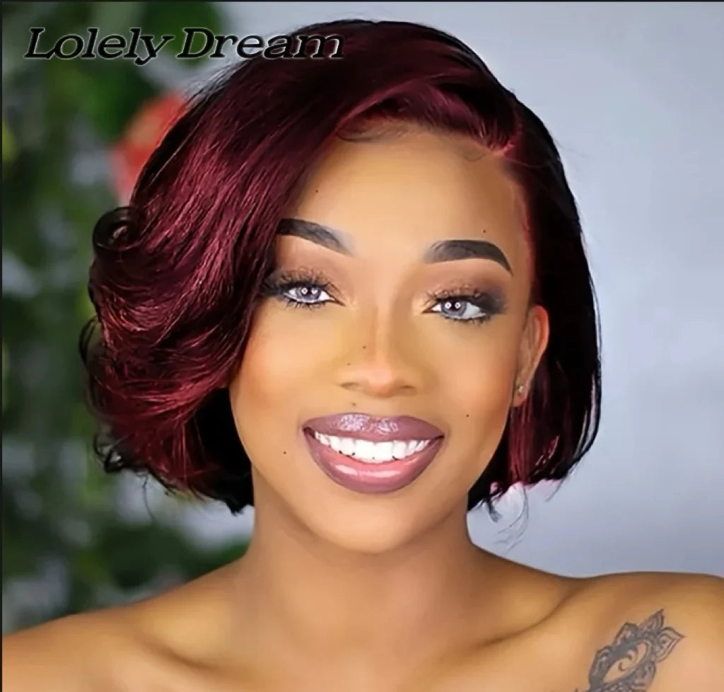 Short Pixie Cut Bob Wig - Lace Front Wavy Human Hair Wig for Women