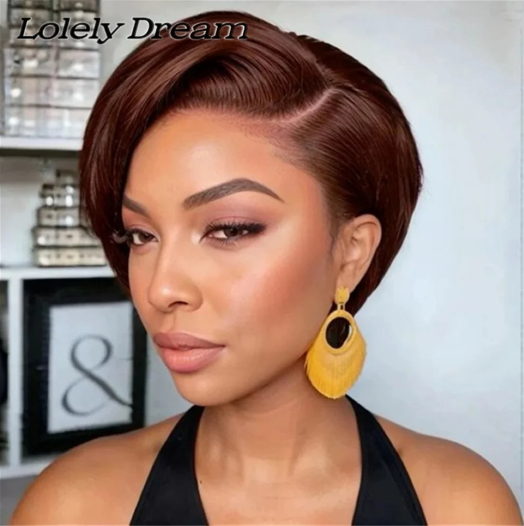 Short Pixie Cut Bob Wig - Lace Front Wavy Human Hair Wig for Women