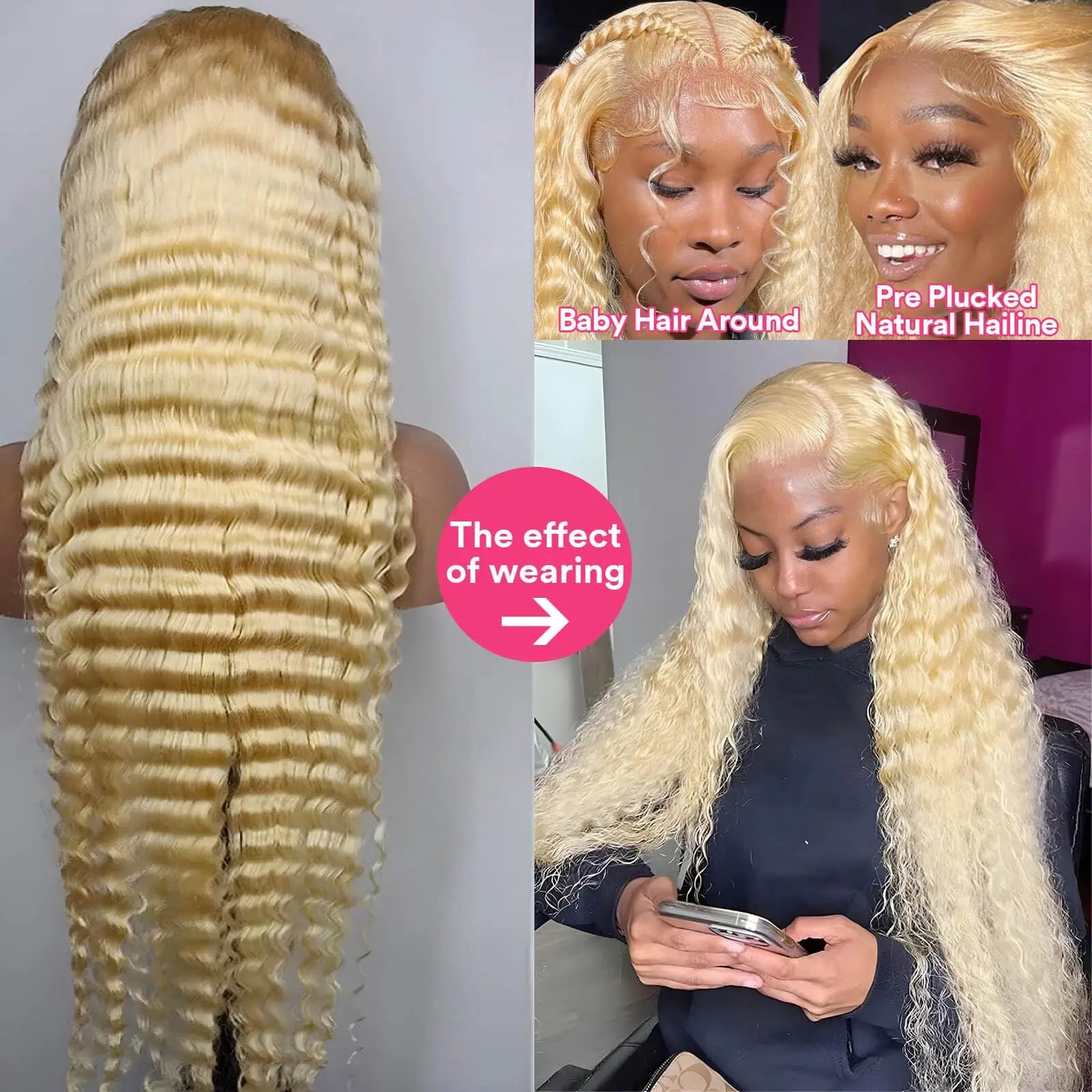 Extra Long 30/38 Inch Lace Front Wig – Deep Wave Honey Blonde 613 Human Hair