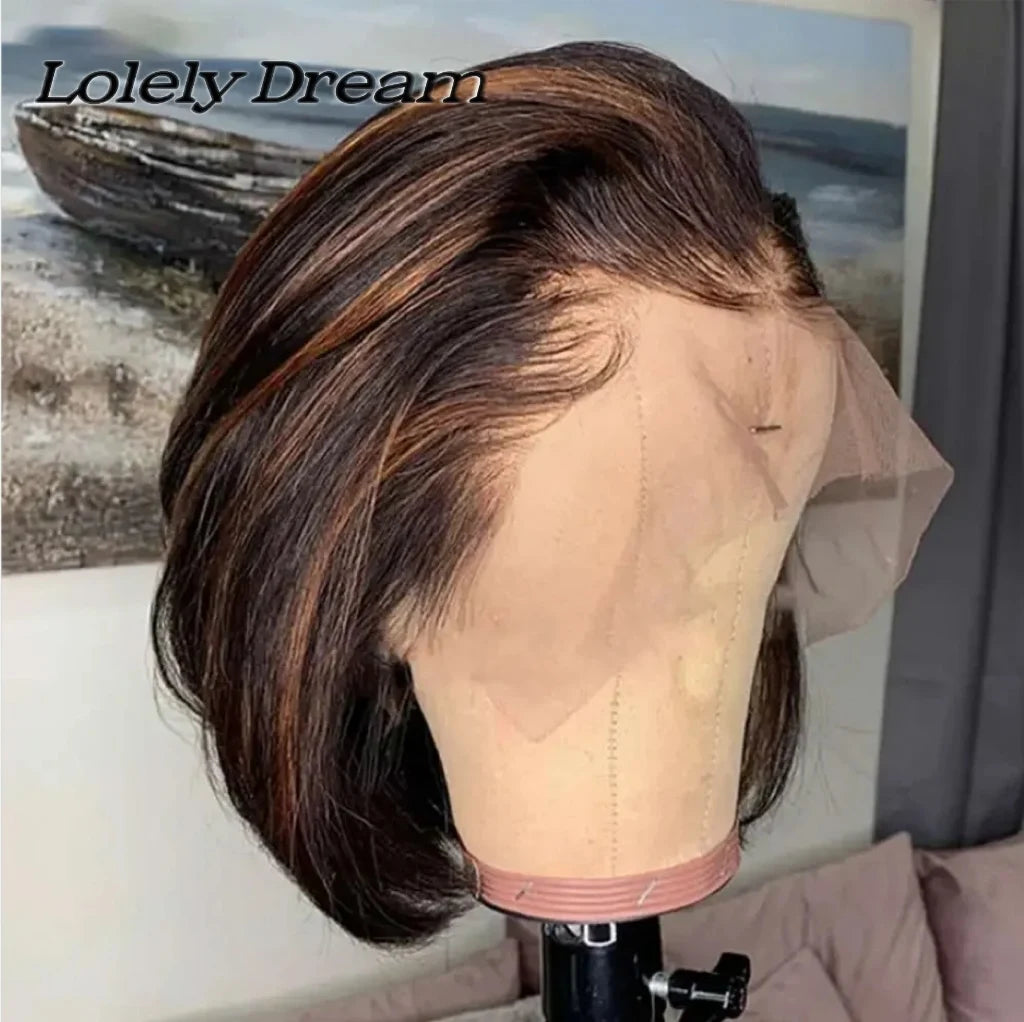 Short Pixie Cut Bob Wig - Lace Front Wavy Human Hair Wig for Women