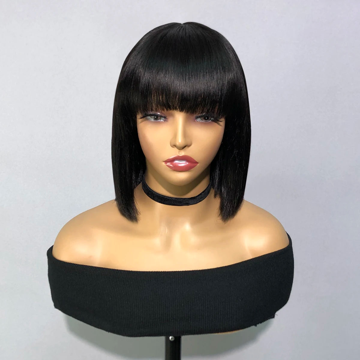 Straight Human Hair Wig with Bangs - Glueless, Easy to Wear, 100% Natural Hair