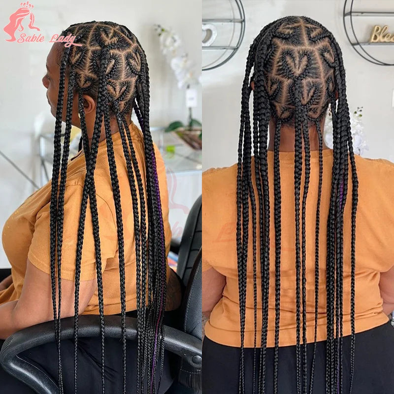 Full Lace Synthetic Wig - Knotless Heart Box Braids, Blonde, Braiding Hair