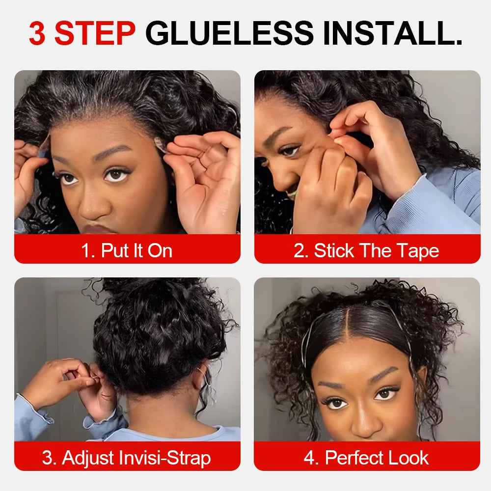 Deep wave human hair full lace frontal wigs.