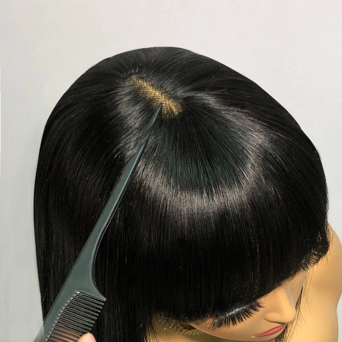 Straight Human Hair Wig with Bangs - Glueless, Easy to Wear, 100% Natural Hair