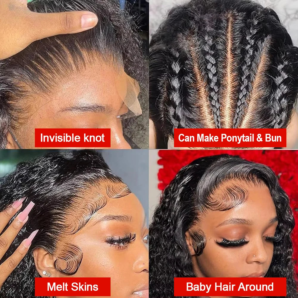 Deep wave human hair full lace frontal wigs.
