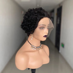 Short Curly Pixie Wig – Lace Front, Water Wave Human Hair for Women