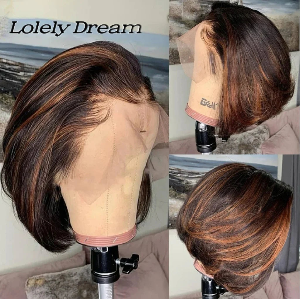 Short Pixie Cut Bob Wig - Lace Front Wavy Human Hair Wig for Women