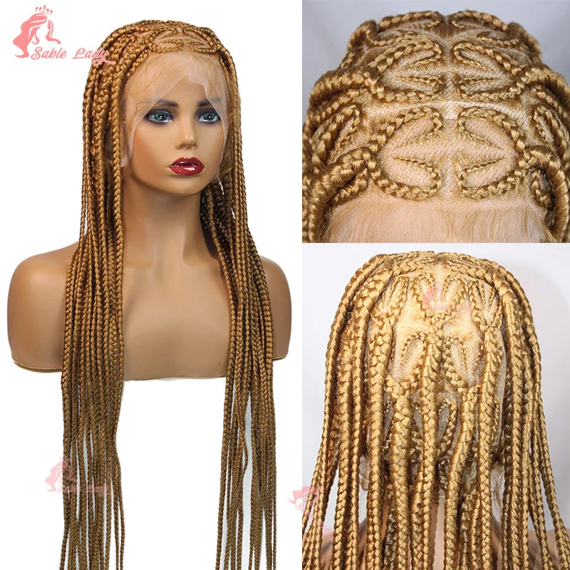 Full Lace Synthetic Wig - Knotless Heart Box Braids, Blonde, Braiding Hair