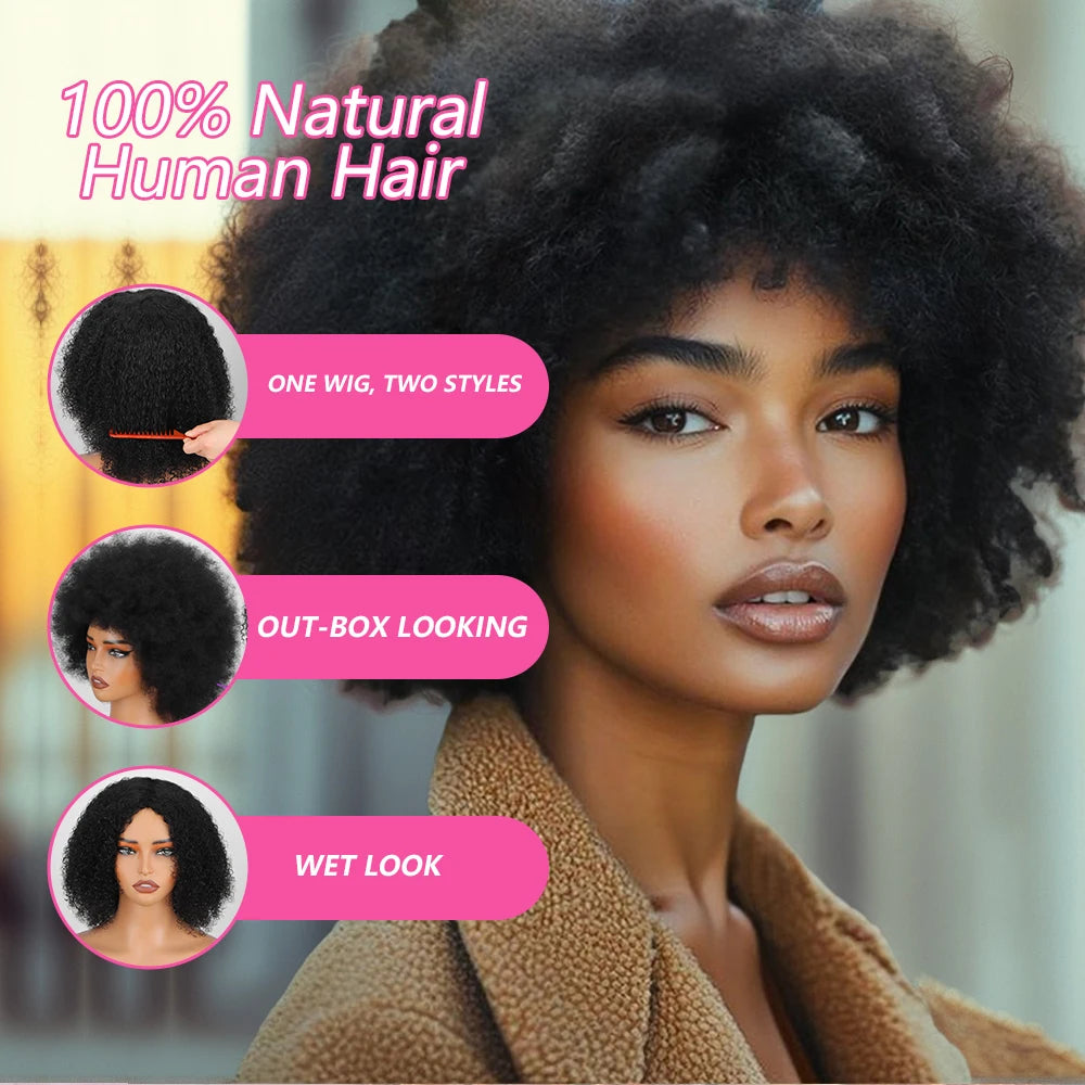 Natural Black Afro Wig – Short Curly Bob, Human Hair, Glueless & Easy Wear