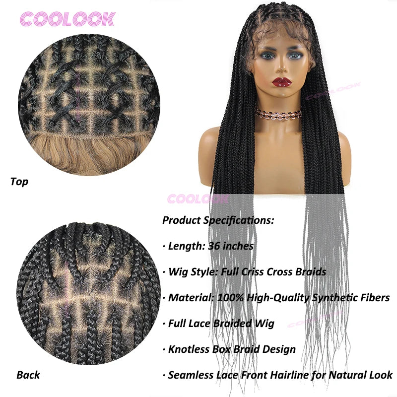 Full Criss Cross Braids Wig - Lace Front Synthetic Box Braids