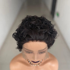 Short Curly Pixie Wig – Lace Front, Water Wave Human Hair for Women