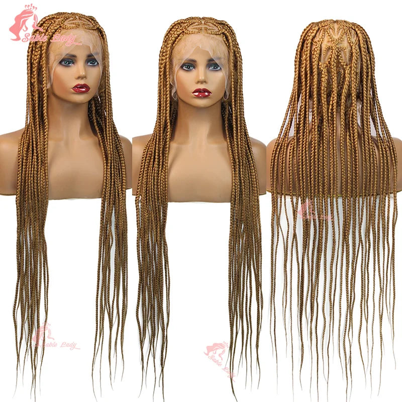 Full Lace Synthetic Wig - Knotless Heart Box Braids, Blonde, Braiding Hair