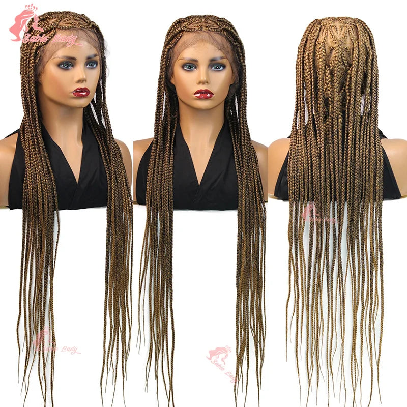 Full Lace Synthetic Wig - Knotless Heart Box Braids, Blonde, Braiding Hair