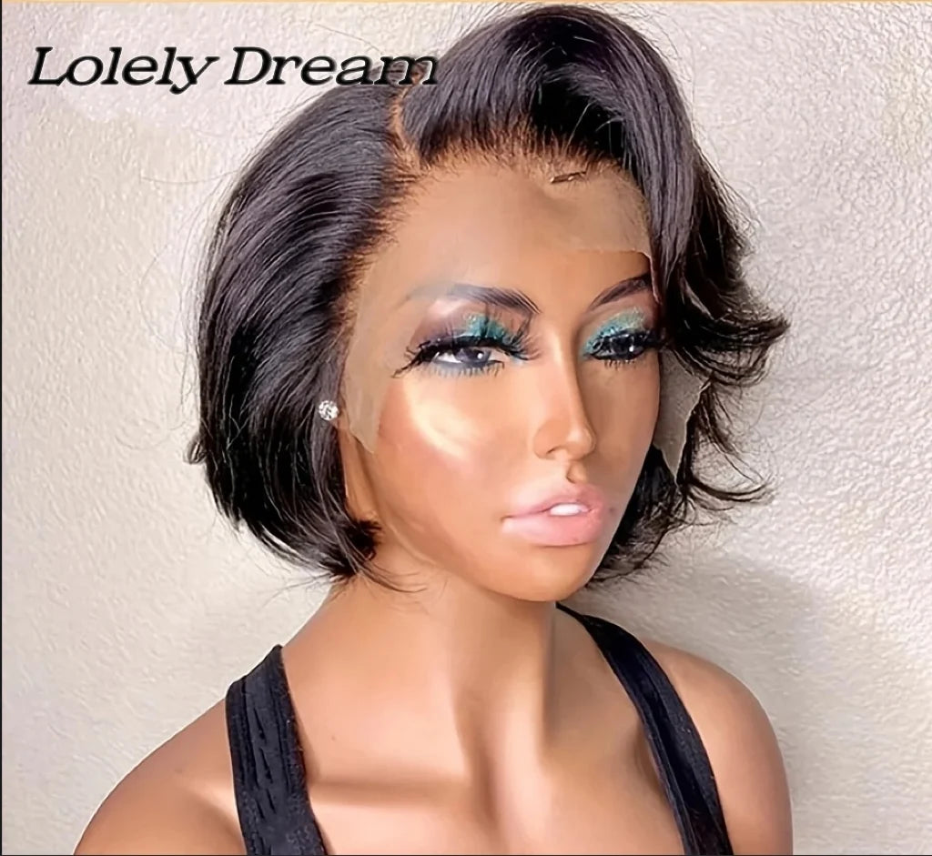 Short Pixie Cut Bob Wig - Lace Front Wavy Human Hair Wig for Women