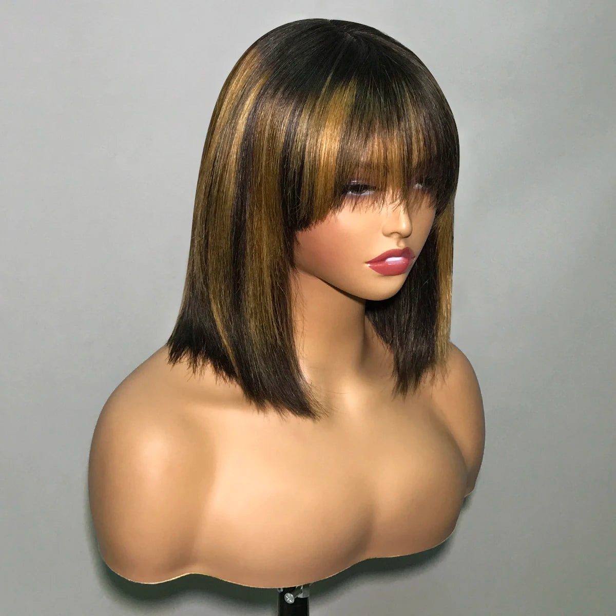 Straight Human Hair Wig with Bangs - Glueless, Easy to Wear, 100% Natural Hair