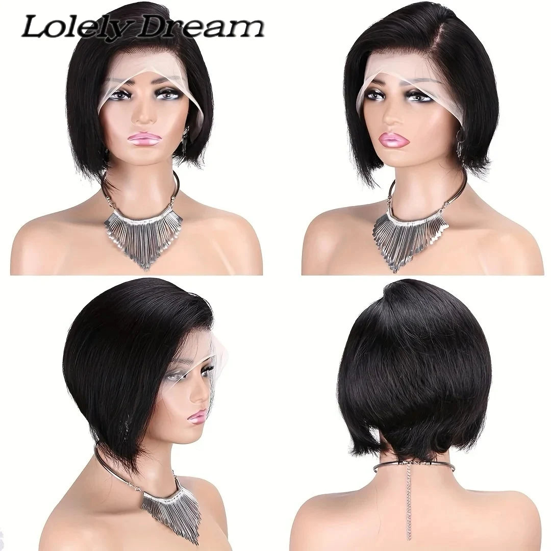 Short Pixie Cut Bob Wig - Lace Front Wavy Human Hair Wig for Women