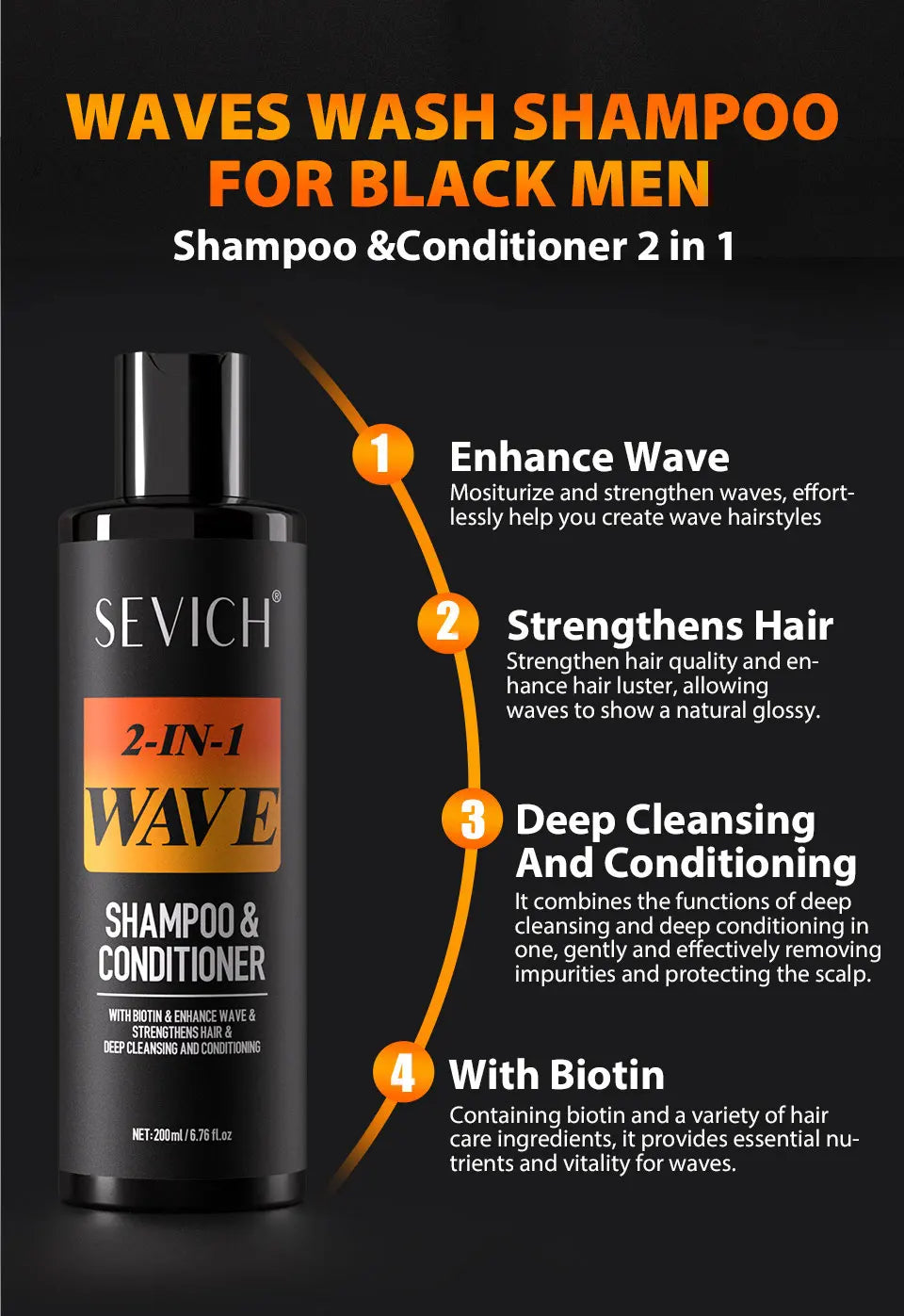 Sevich Deep Waves Pomade – Natural Shiny Hair Oil with Brush, Sport Waves Cream for Men