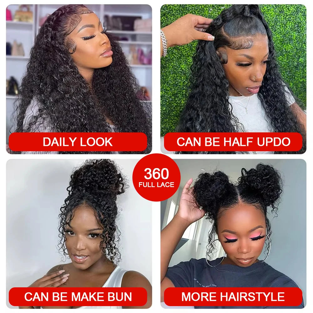 Deep wave human hair full lace frontal wigs.