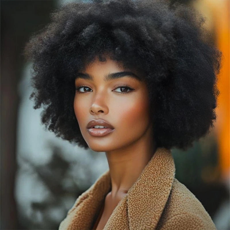 Natural Black Afro Wig – Short Curly Bob, Human Hair, Glueless & Easy Wear