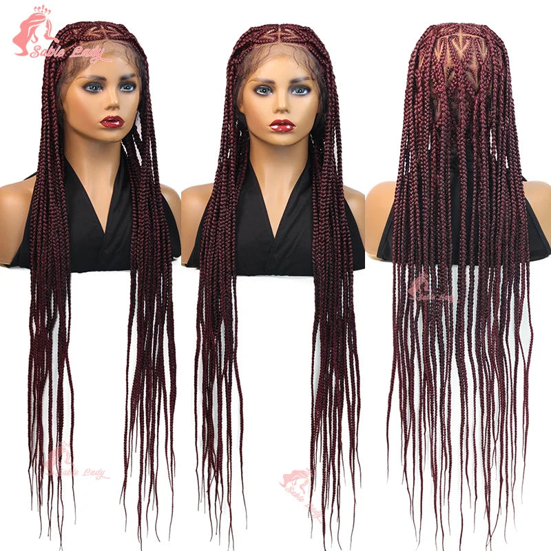 Full Lace Synthetic Wig - Knotless Heart Box Braids, Blonde, Braiding Hair