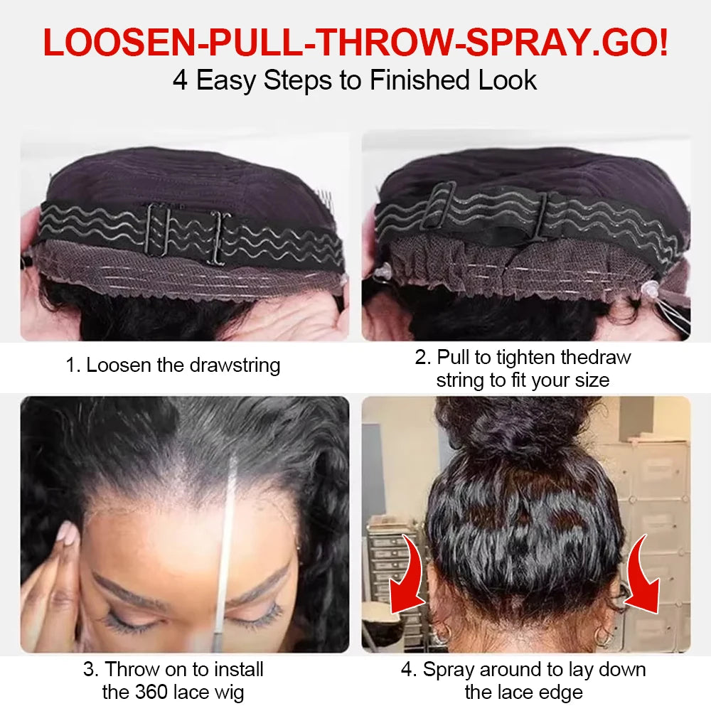 Deep wave human hair full lace frontal wigs.