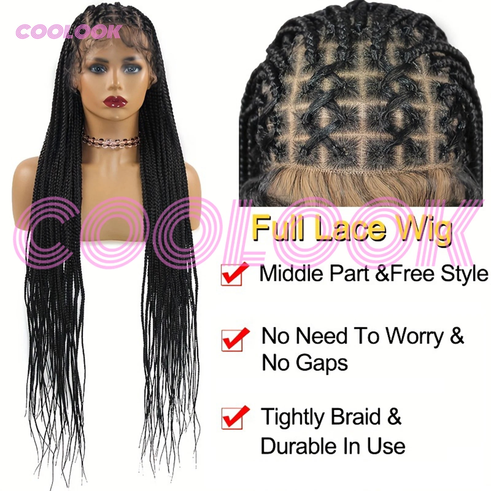 Full Criss Cross Braids Wig - Lace Front Synthetic Box Braids